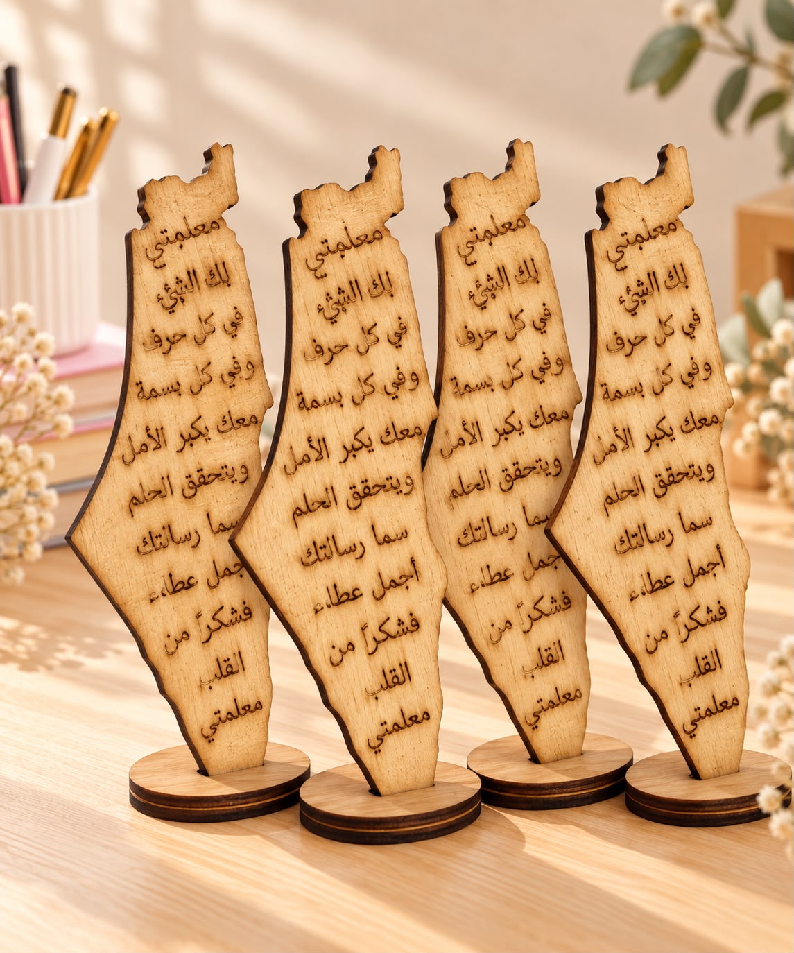 ستاند خشب شكل الخريطة للمعلم مع امكانية كتابة الاسم حجم وسط